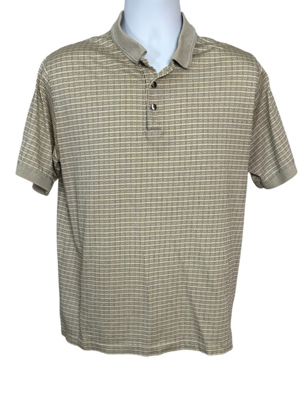 Claiborne Mercerized Cotton Polo Shirt M Beige Geometric Golf Classic
